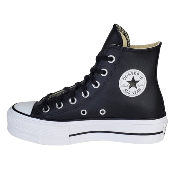 New Converse chuck taylor lift black leather lace up platform high top sneakers - Picture 3 of 16
